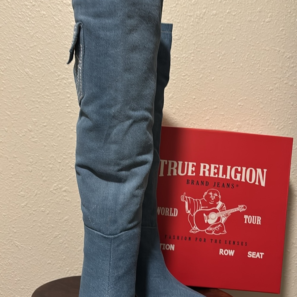 True Religion Blue Denim Knee-High Boots - Picture 8 of 13